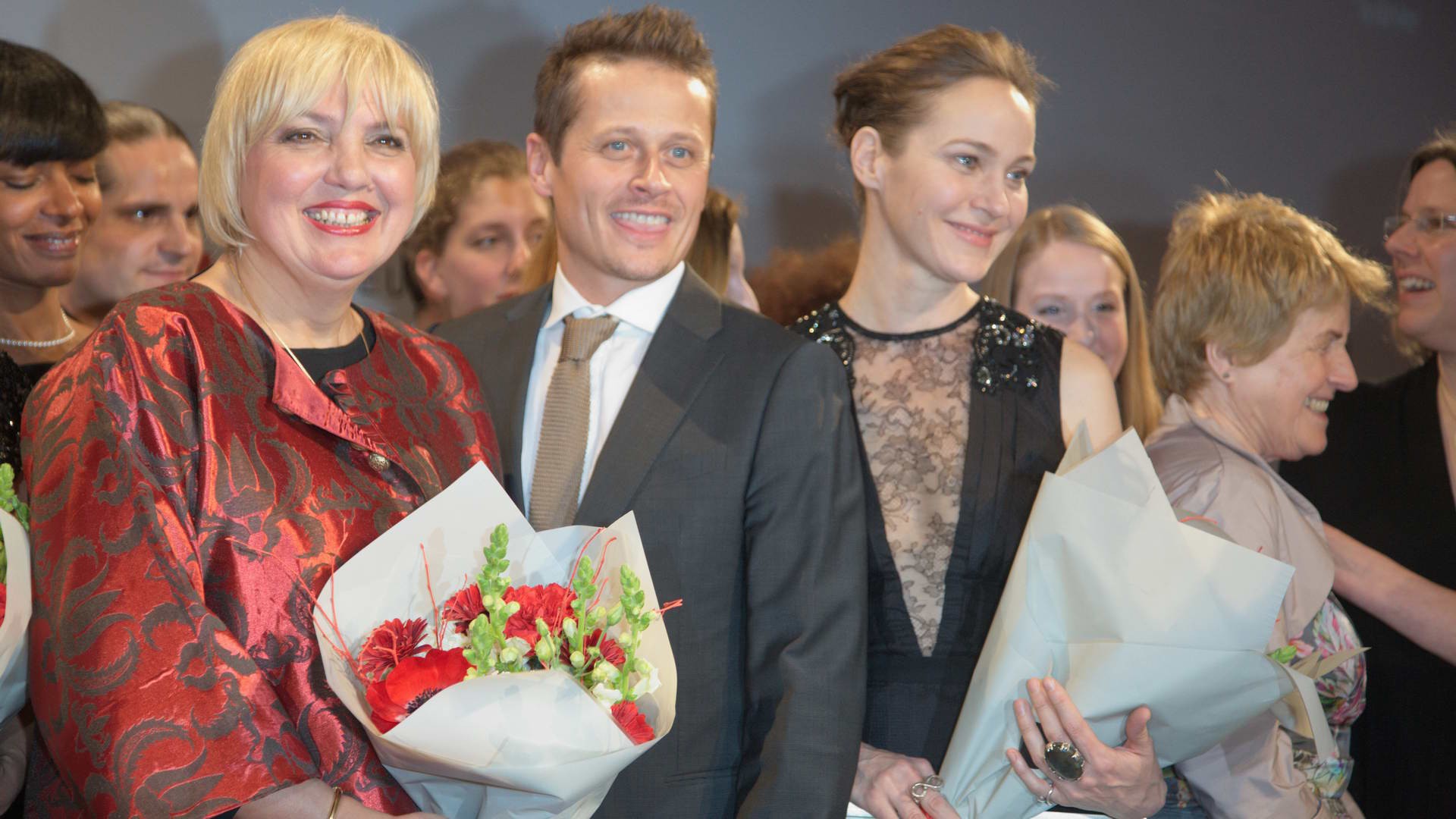 Claudia Roth und roman Knizka und Jeanett Hain - Deutscher Hörfilmpreis 2015   copyright: Anthez | Fotografie